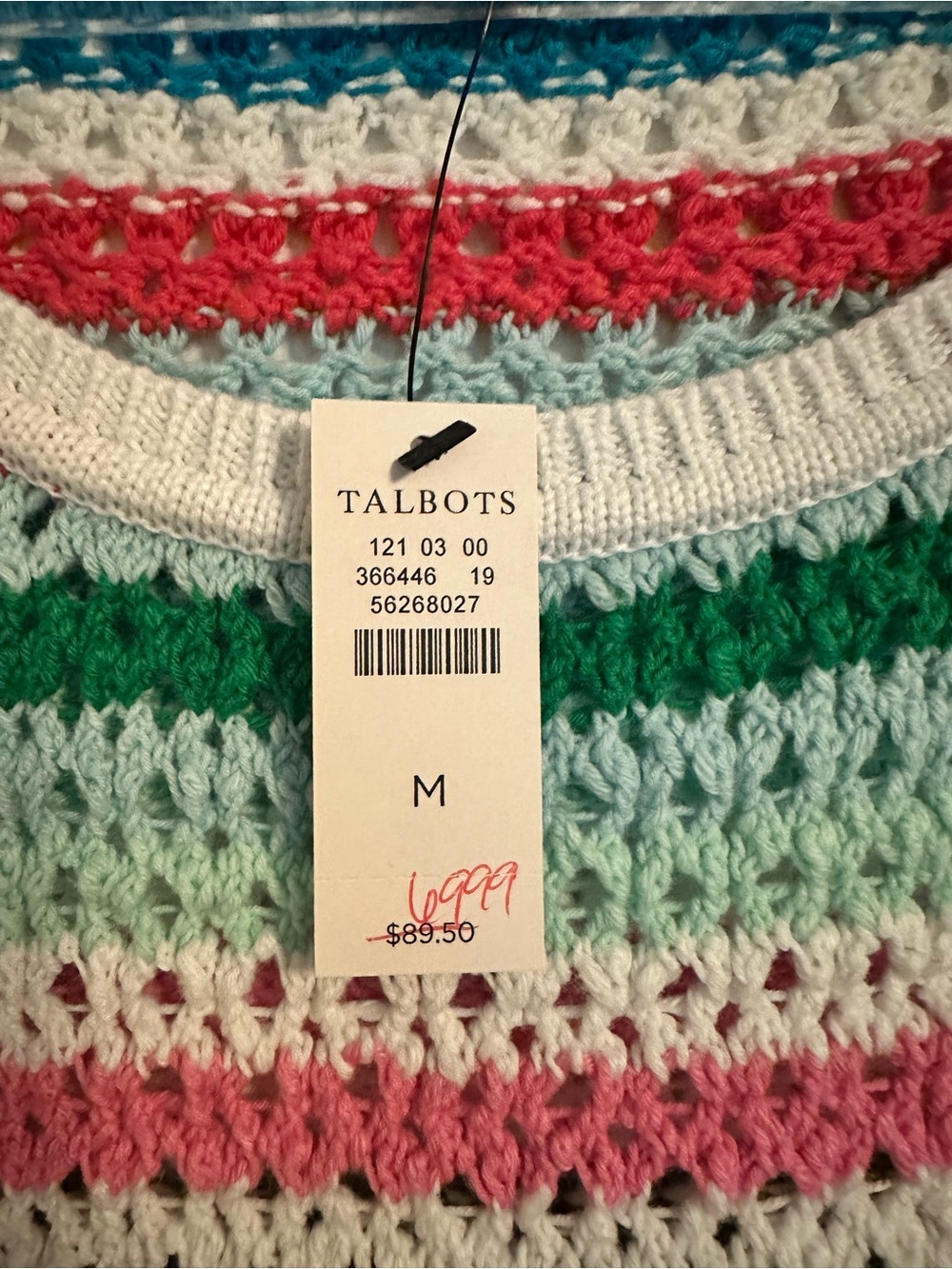 Talbots Multicolor Striped Crochet Shell Top - Picture 2 of 5